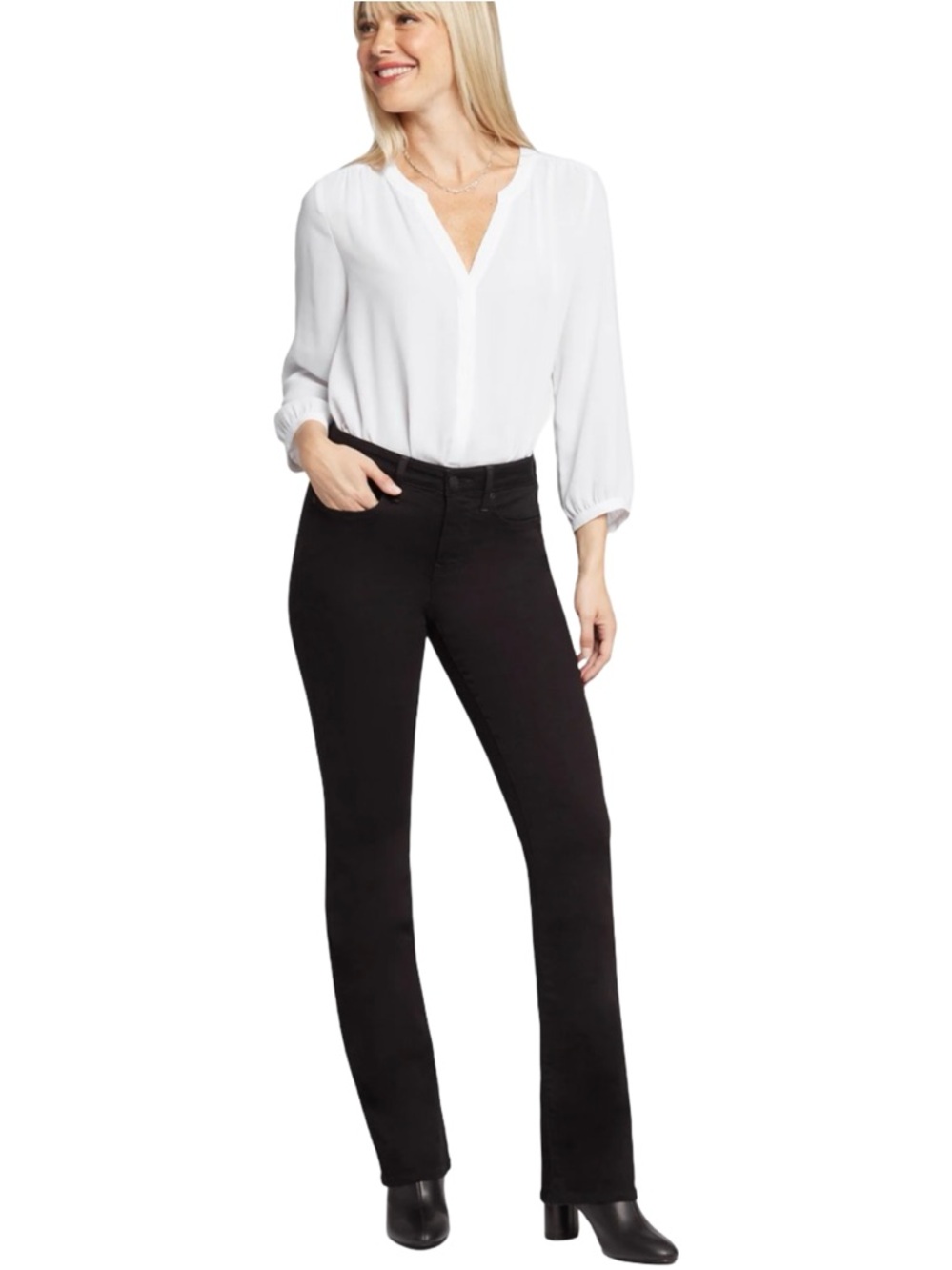 NWT NYDJ Black Barbara Bootcut Stretch Jeans Size 8 with 34” Long Inseam